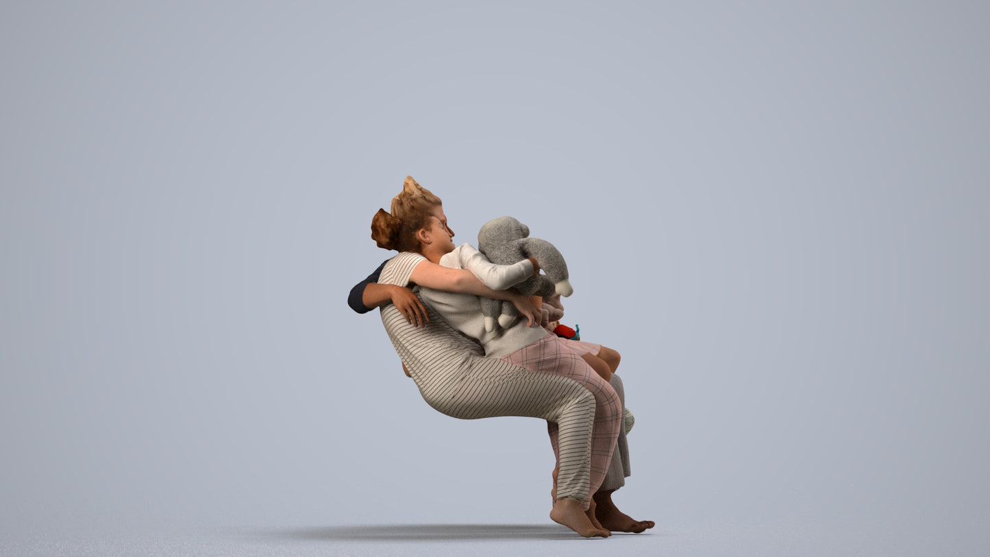 scanned 3D girl casual kids, photogrammetry people for Enscape and V-Ray, side view render