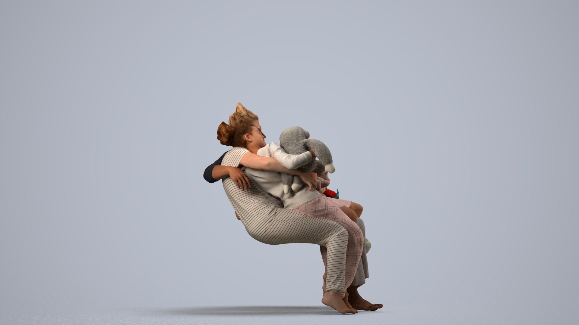 scanned 3D girl casual kids, photogrammetry people for Enscape and V-Ray, side view render