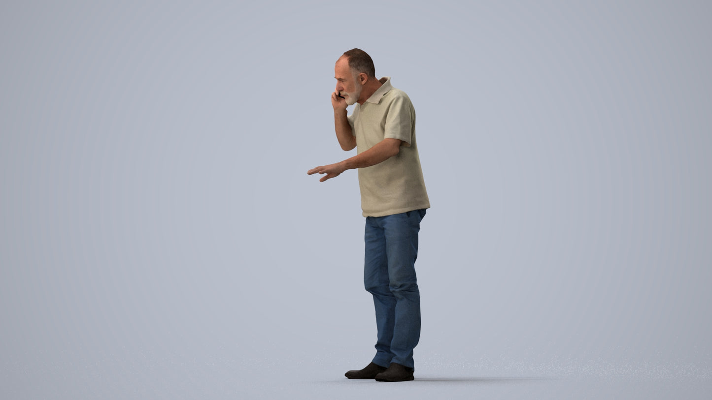 realistic 3D people senior man casual standing, render-ready for V-Ray and Corona, FBX OBJ, three-quarter view render