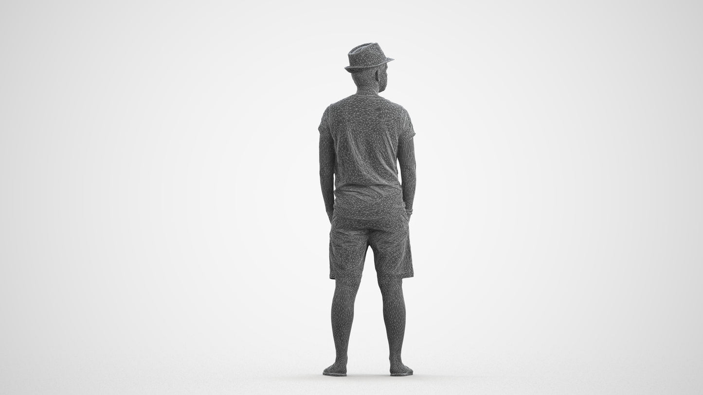 3D scanned man standing casual, photorealistic archviz people for Enscape and SketchUp, wireframe front view