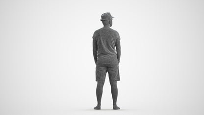3D scanned man standing casual, photorealistic archviz people for Enscape and SketchUp, wireframe front view