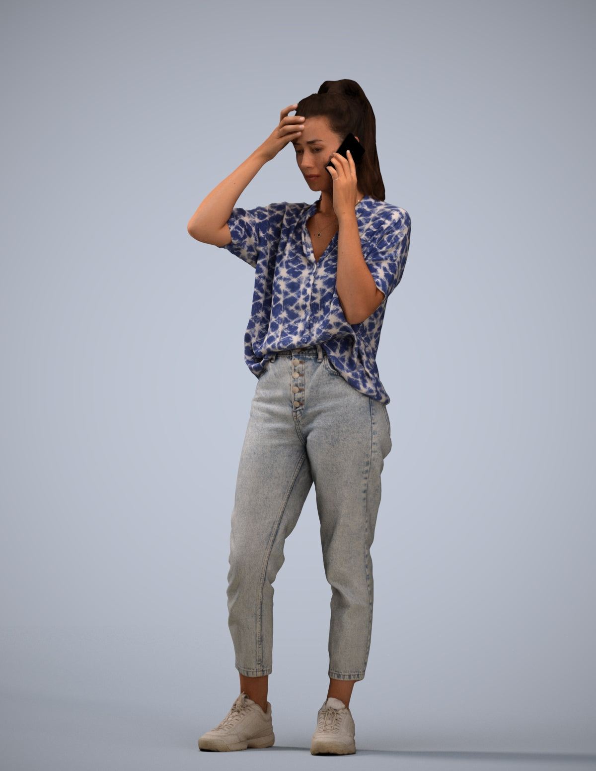 3D scanned woman standing casual, photorealistic archviz people for Enscape and SketchUp
