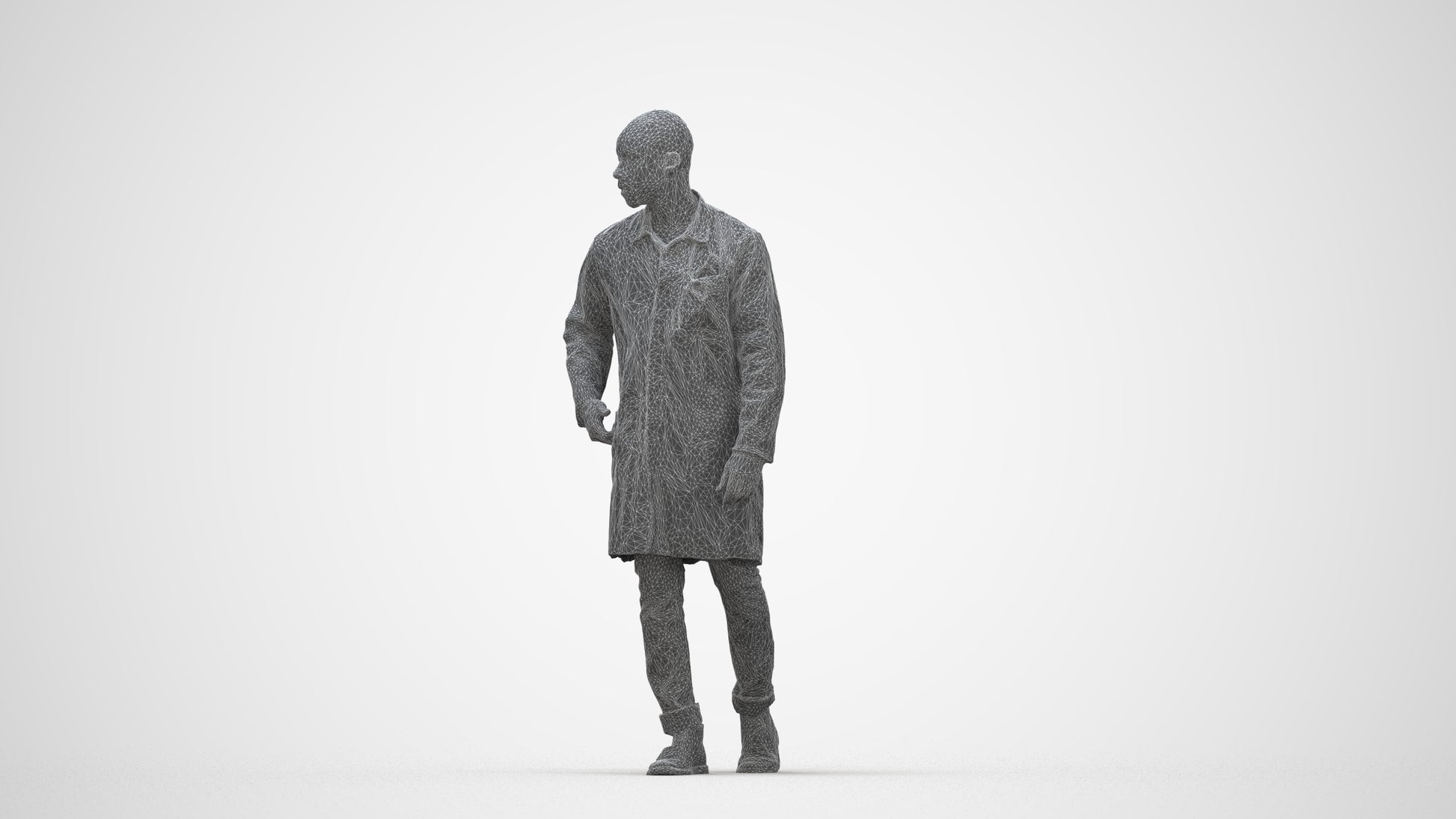 3D human model man medical, photogrammetry scanned person for archviz, wireframe back view