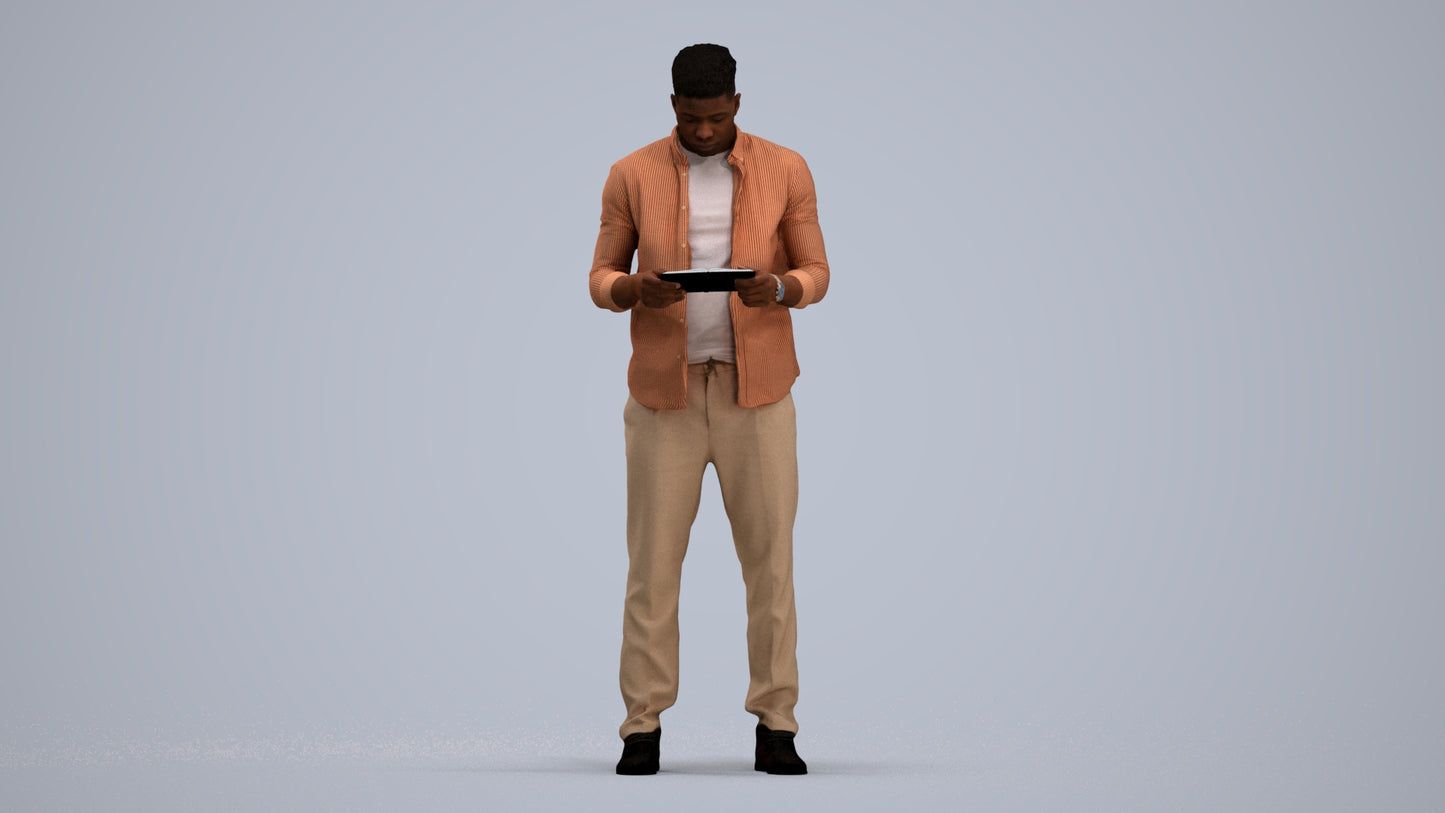 3D human model man casual standing, photogrammetry scanned person for archviz, standing pose render