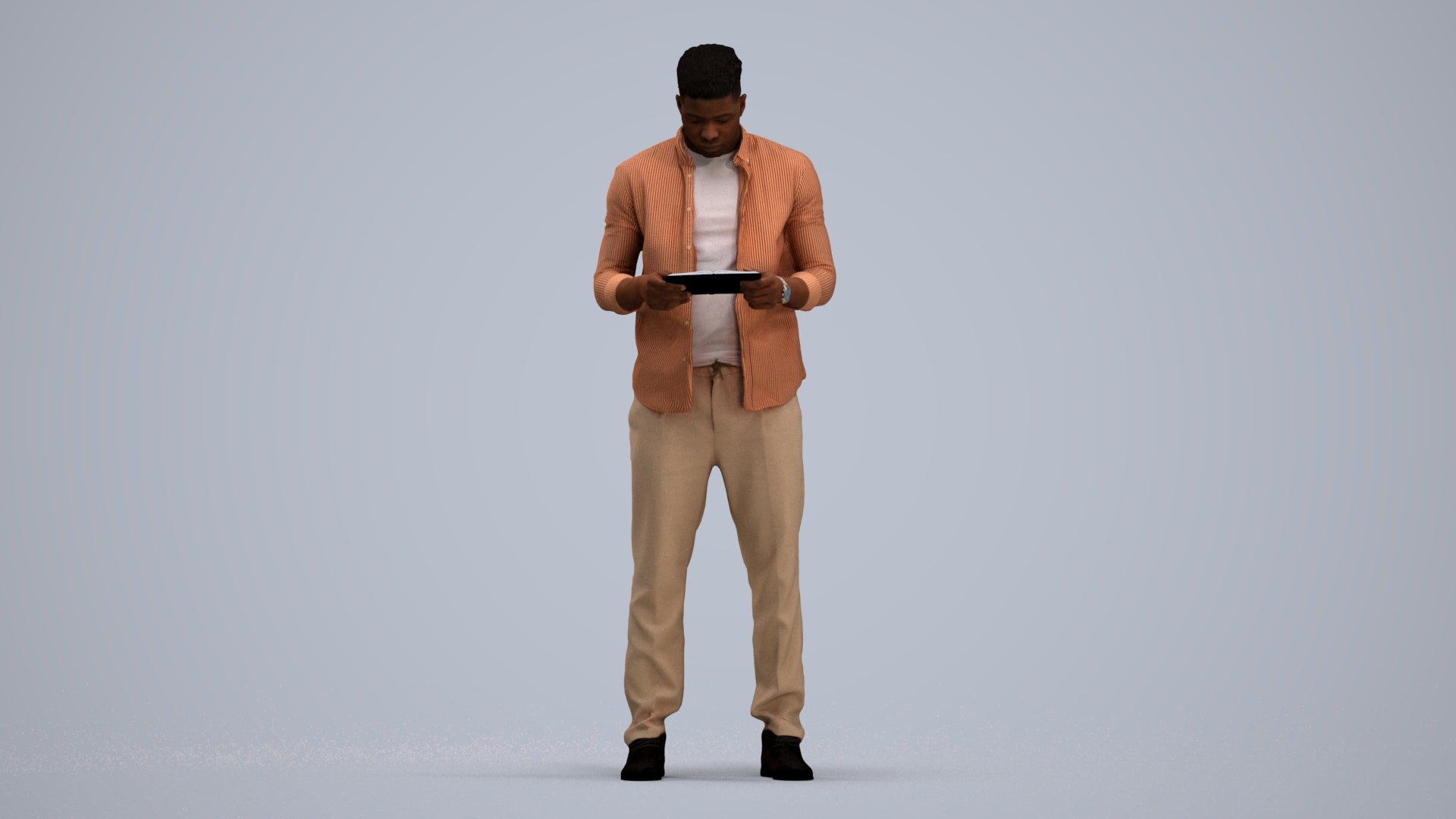 3D human model man casual standing, photogrammetry scanned person for archviz, standing pose render