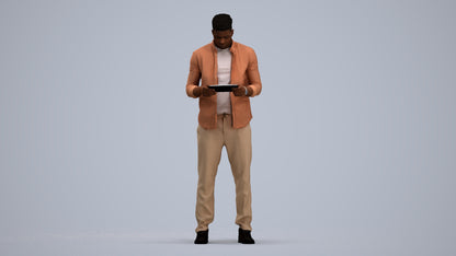 3D human model man casual standing, photogrammetry scanned person for archviz, standing pose render