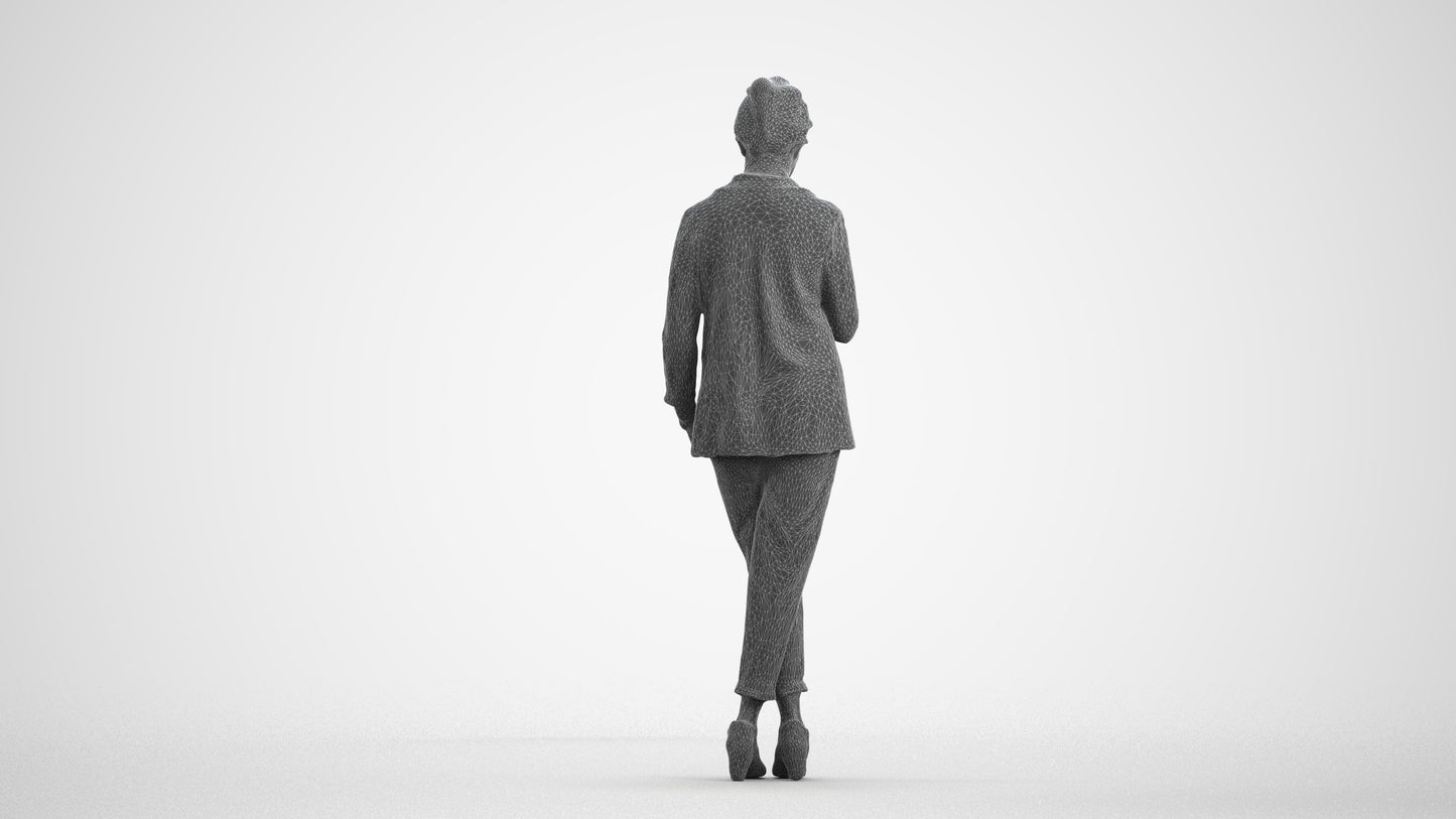 3D human model woman business, photogrammetry scanned person for archviz, wireframe front view