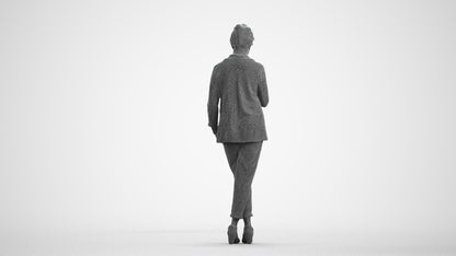 3D human model woman business, photogrammetry scanned person for archviz, wireframe front view