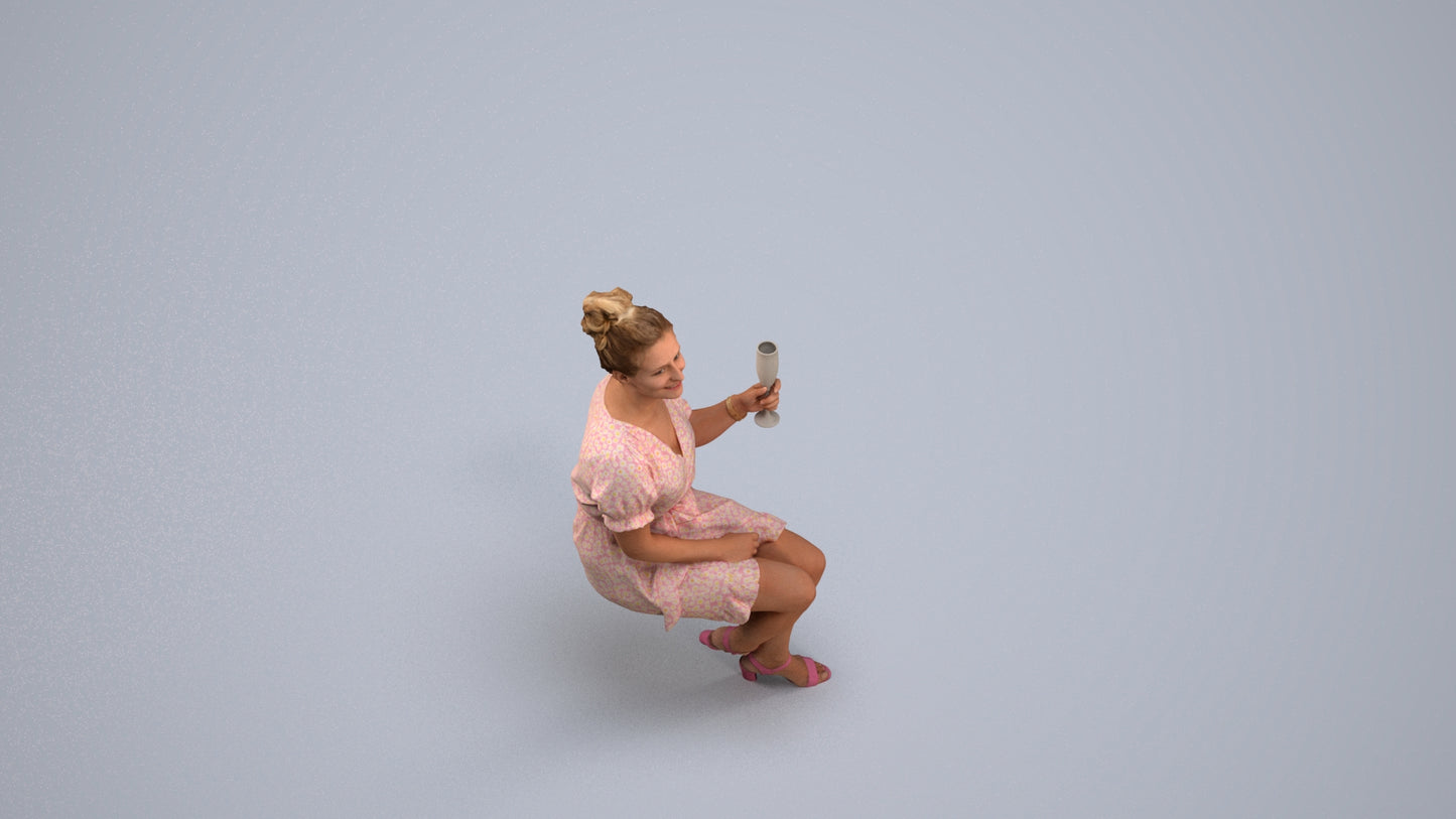 scanned 3D woman casual sitting, photogrammetry people for Enscape and V-Ray, back view render