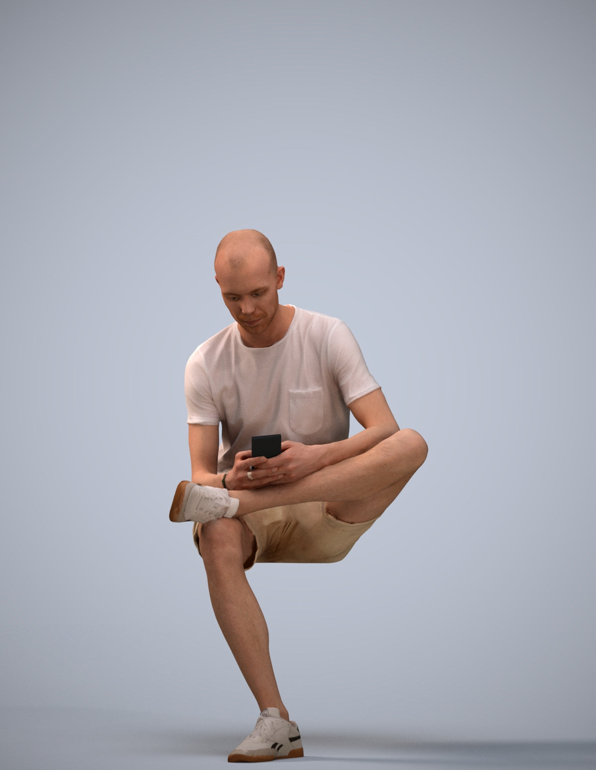 3D scanned man sitting casual, photorealistic archviz people for Enscape and SketchUp