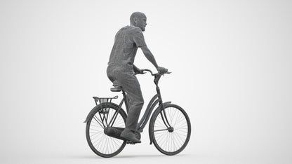 realistic 3D man casual cycling, scanned archviz people for Blender and 3ds Max, wireframe side view