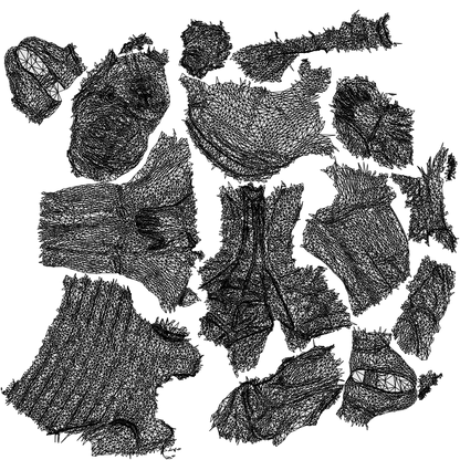 3D people model senior woman casual sitting, scanned human for 3ds Max rendering, wireframe top-down view