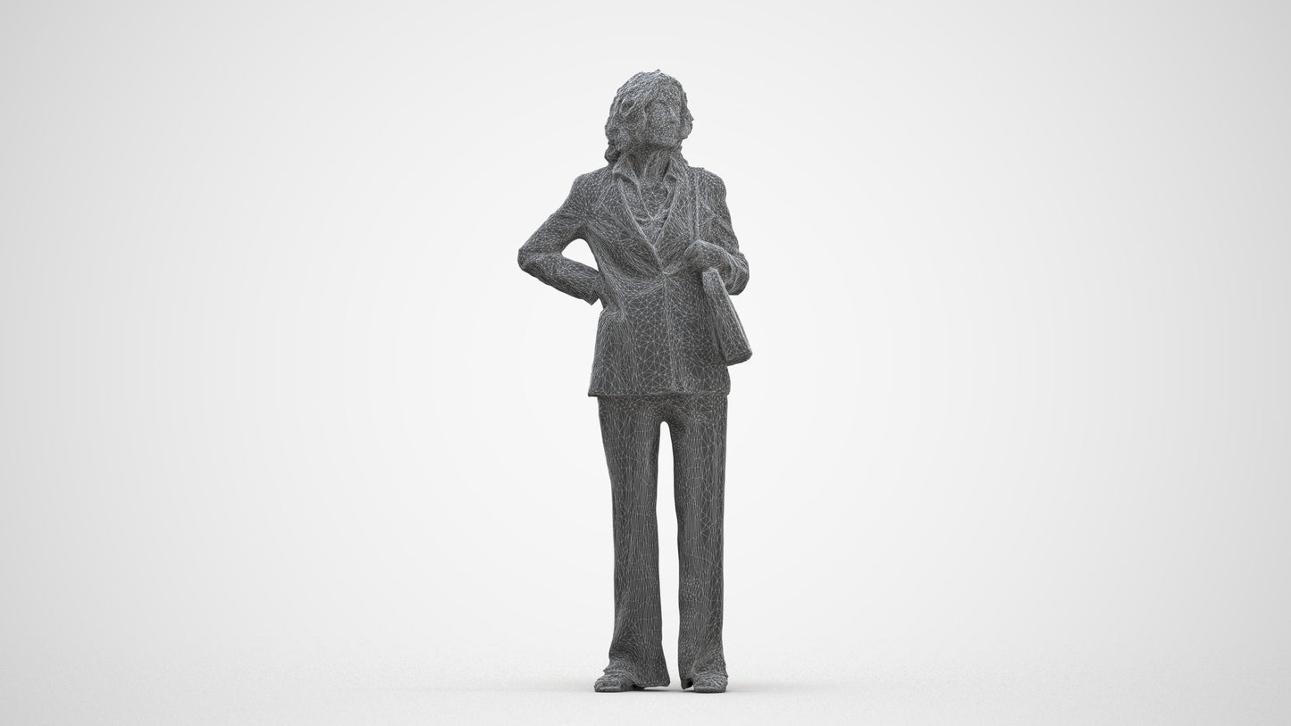 scanned 3D senior woman business, photogrammetry people for Enscape and V-Ray, three-quarter front view render