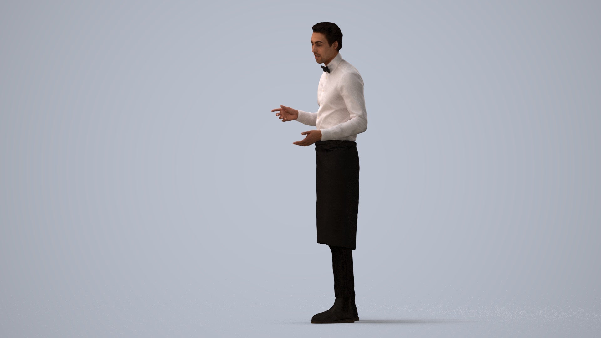 photogrammetry 3D man hospitality, realistic human model archviz FBX, three-quarter view render