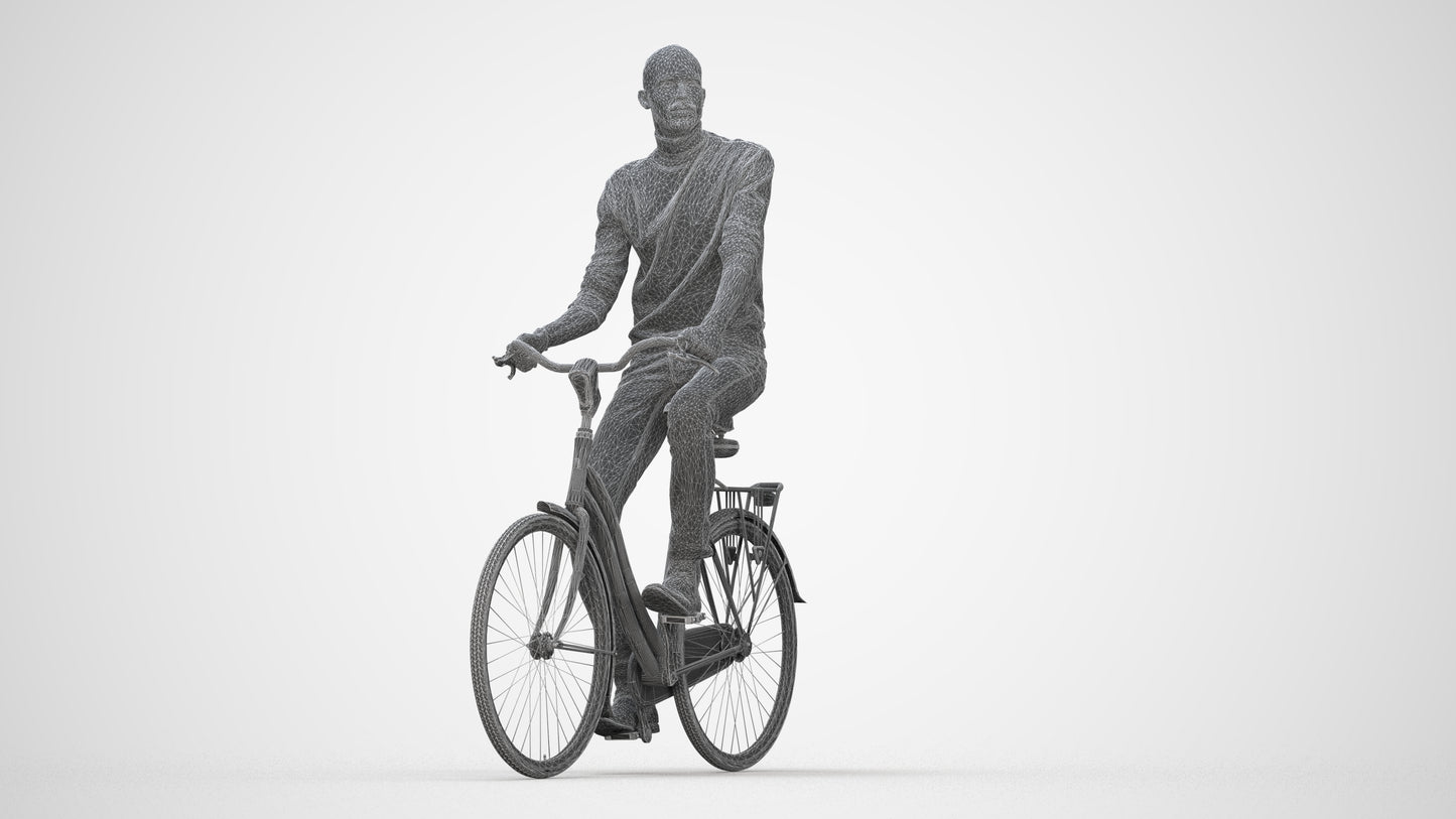 realistic 3D human man casual cycling, archviz people FBX OBJ for Blender, wireframe back view