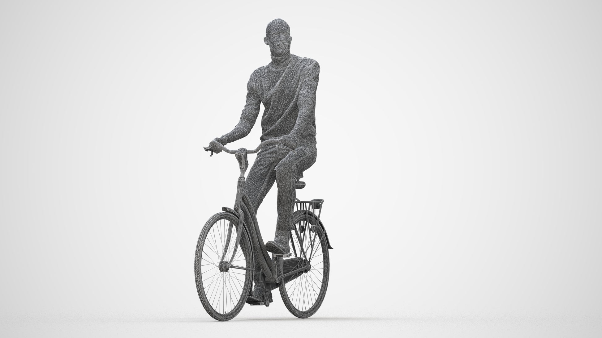 realistic 3D human man casual cycling, archviz people FBX OBJ for Blender, wireframe back view