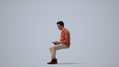 3D people model man casual sitting, scanned human for 3ds Max rendering, three-quarter view render