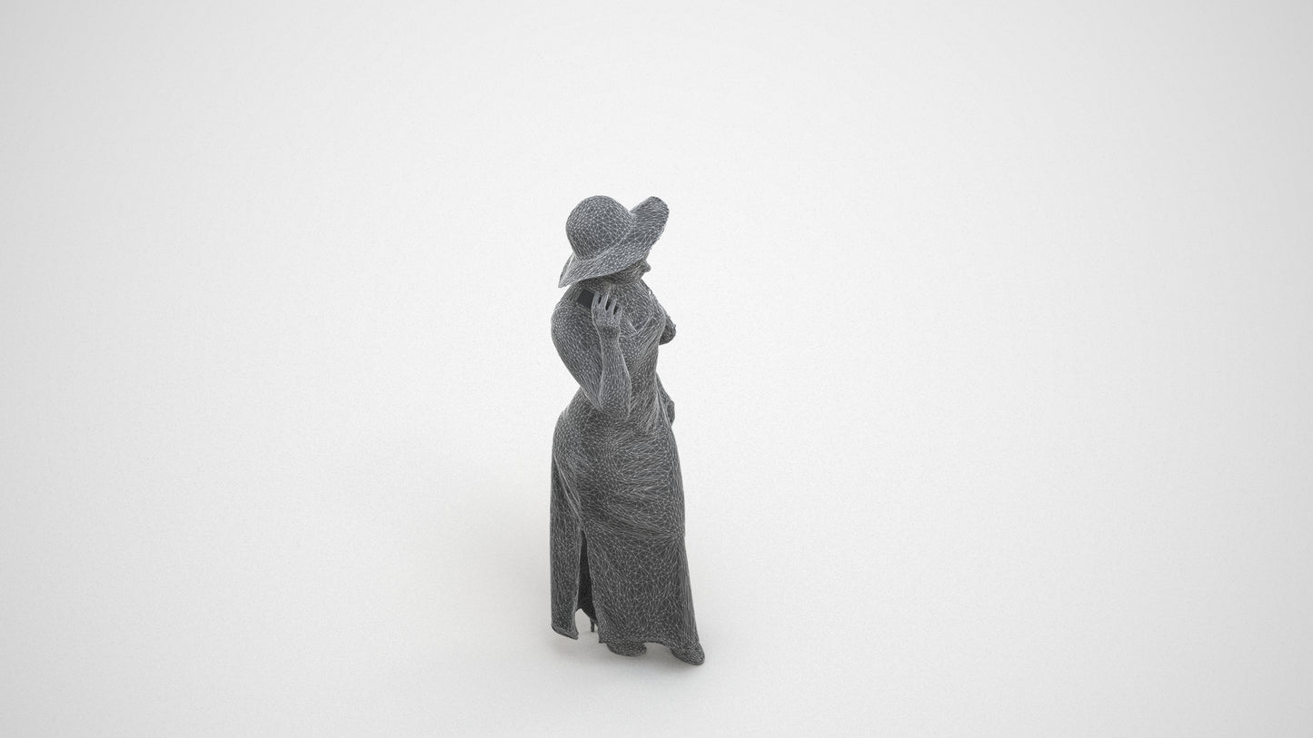realistic 3D human woman casual walking, archviz people FBX OBJ for Blender, wireframe three-quarter view