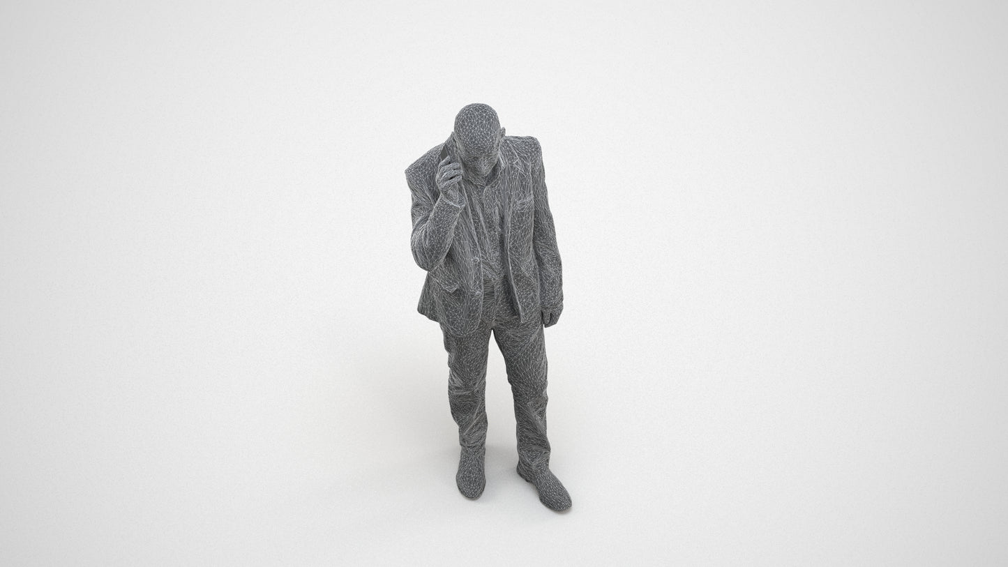 scanned 3D senior man business, photogrammetry people for Enscape and V-Ray, wireframe three-quarter view