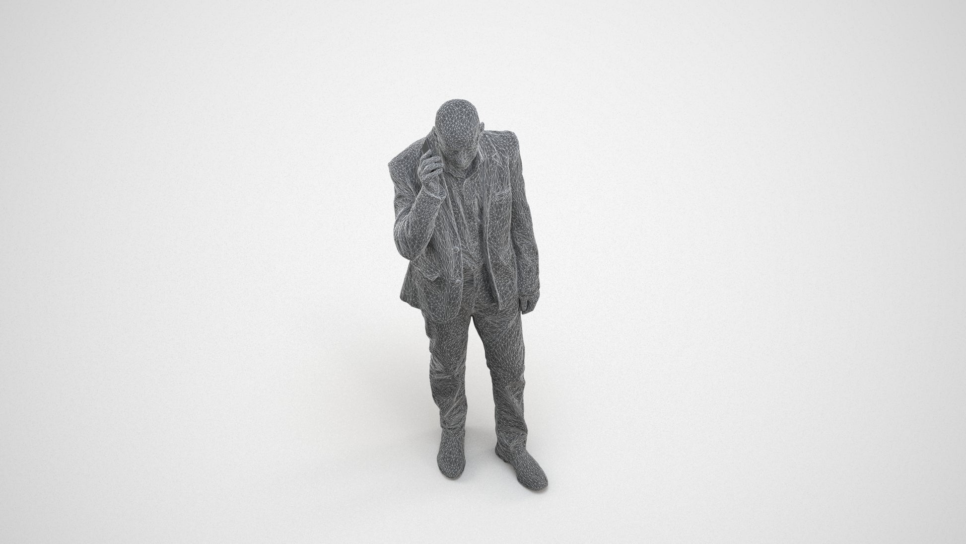 scanned 3D senior man business, photogrammetry people for Enscape and V-Ray, wireframe three-quarter view