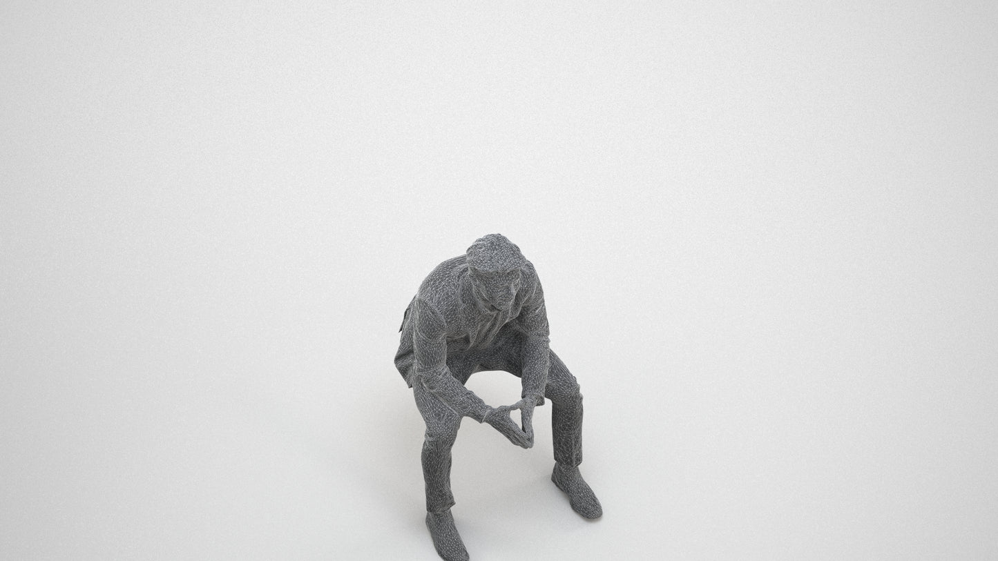 photogrammetry 3D man business, realistic human model archviz FBX, wireframe three-quarter view