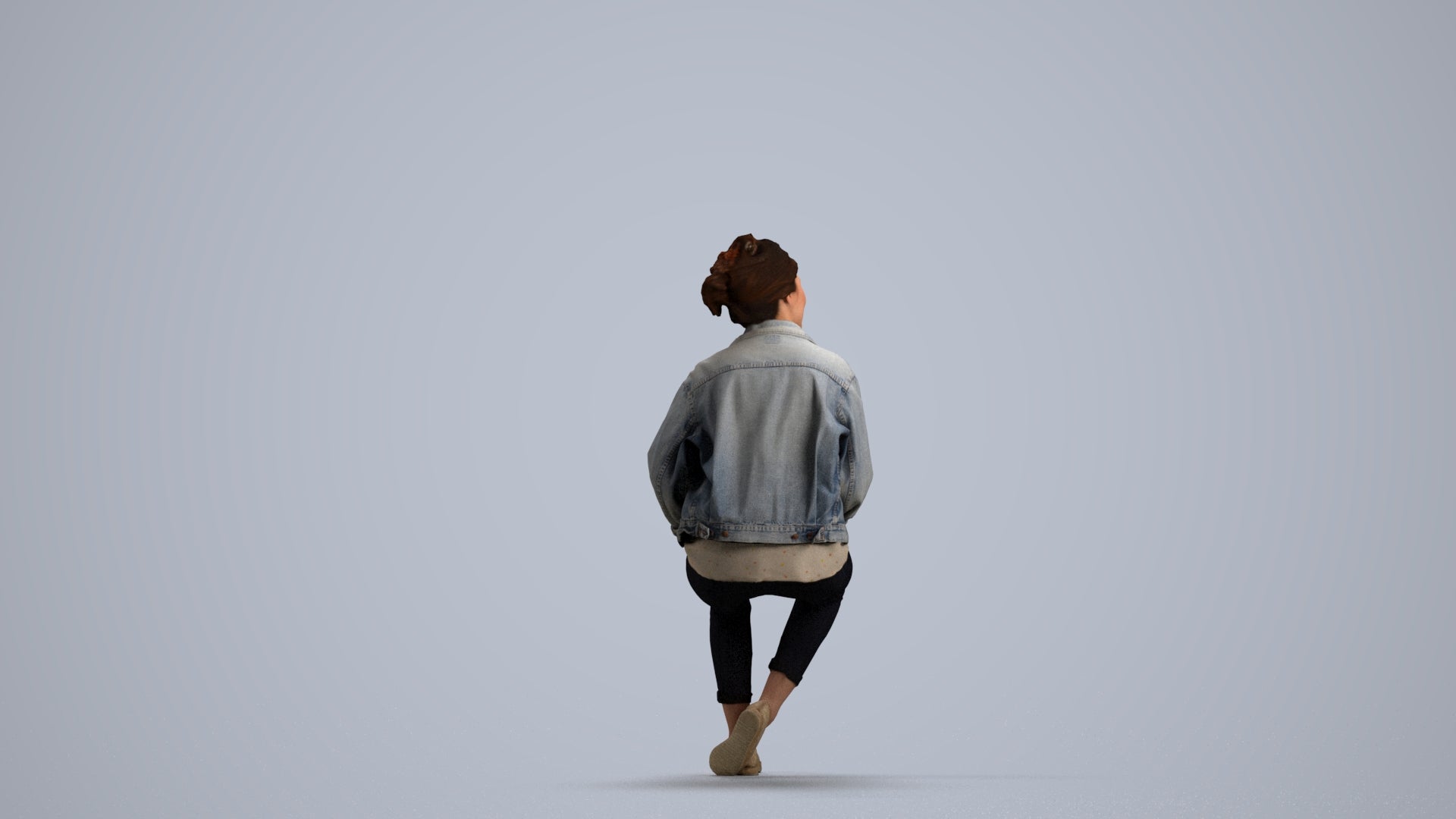 photogrammetry 3D woman casual sitting, realistic human model archviz FBX, front view render