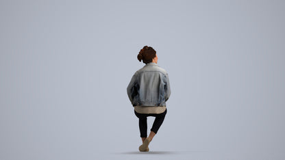 photogrammetry 3D woman casual sitting, realistic human model archviz FBX, front view render