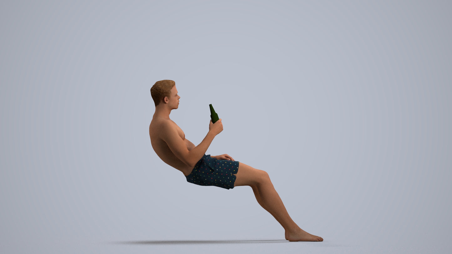 3D scanned man pool, photorealistic archviz people for Enscape and SketchUp, front view render