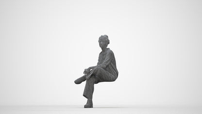 realistic 3D human woman casual sitting, archviz people FBX OBJ for Blender, wireframe back view