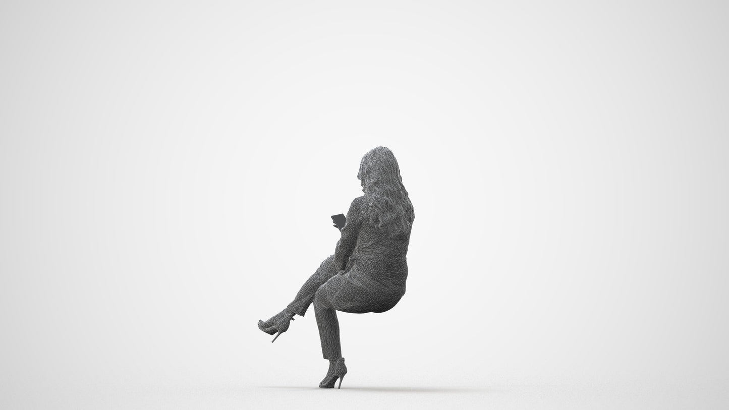photogrammetry 3D woman business sitting, realistic human model archviz FBX, square thumbnail
