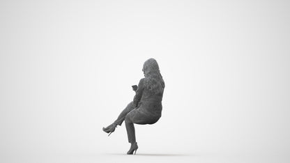 photogrammetry 3D woman business sitting, realistic human model archviz FBX, square thumbnail