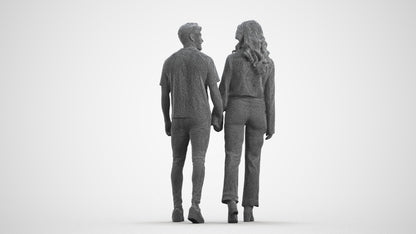 3D human model woman casual couple, photogrammetry scanned person for archviz, wireframe front view