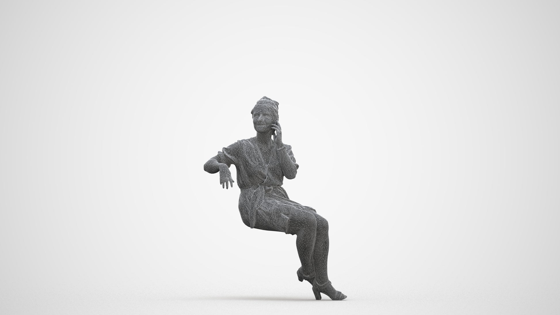 scanned 3D woman casual sitting, photogrammetry people for Enscape and V-Ray, three-quarter front view render