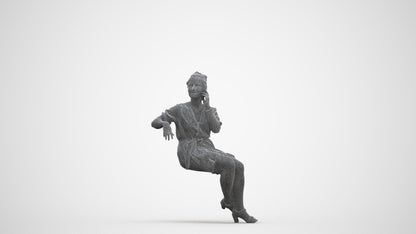 scanned 3D woman casual sitting, photogrammetry people for Enscape and V-Ray, three-quarter front view render