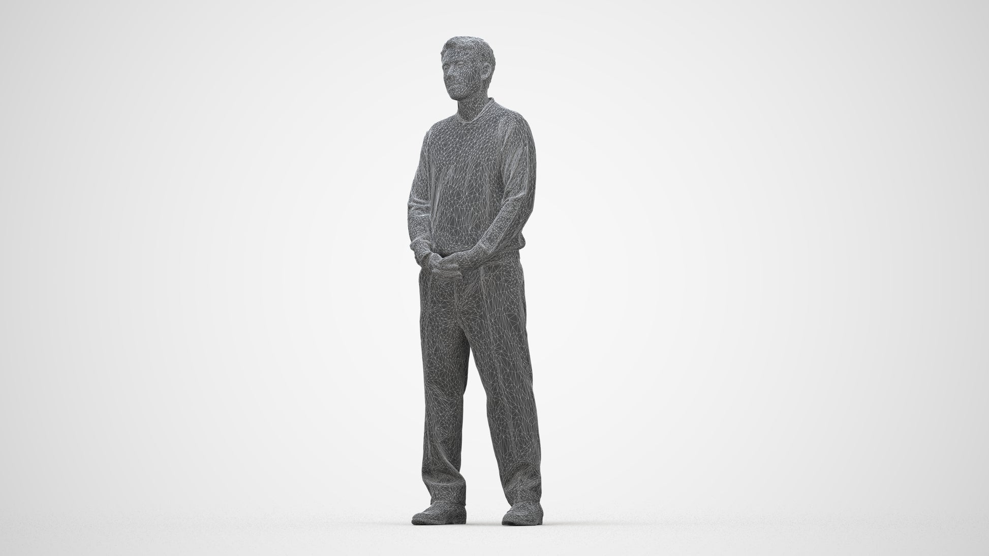 3D people model man casual standing, scanned human for 3ds Max rendering, wireframe back view