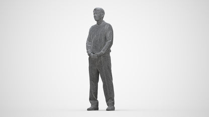 3D people model man casual standing, scanned human for 3ds Max rendering, wireframe back view