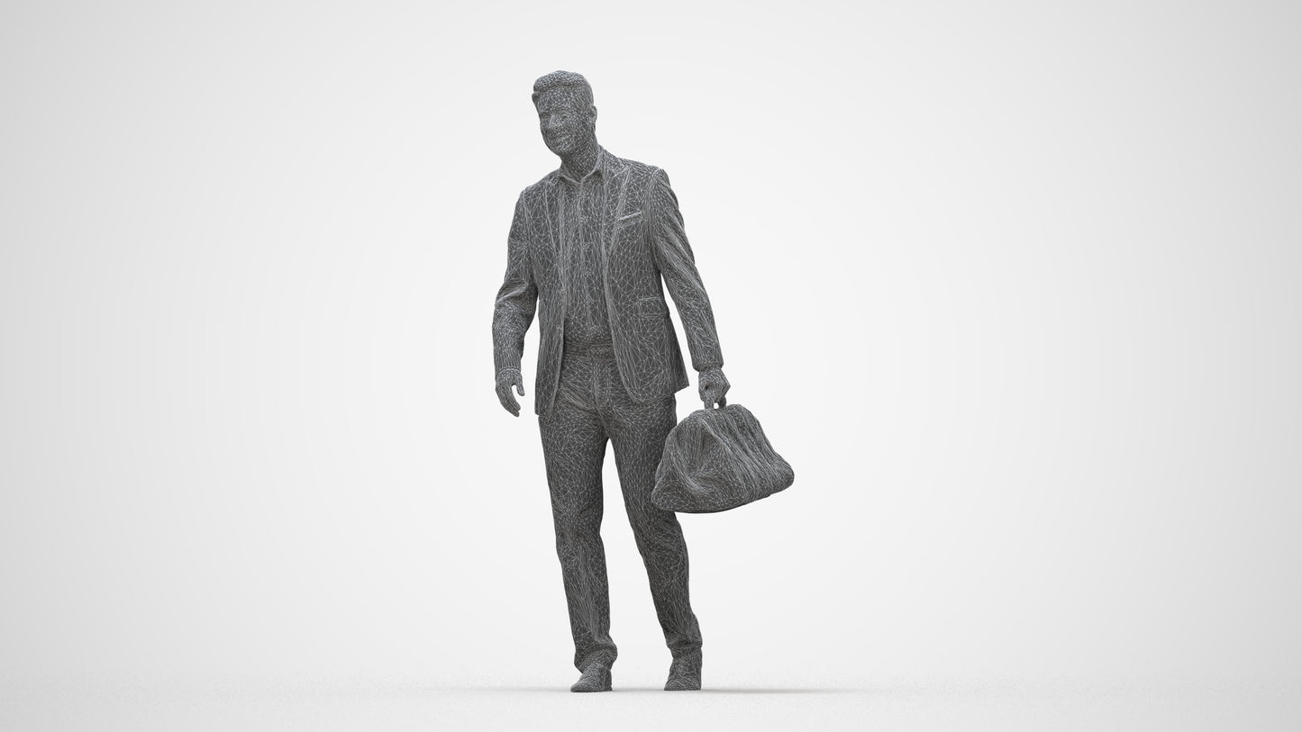 realistic 3D people man business walking, render-ready for V-Ray and Corona, FBX OBJ, wireframe back view