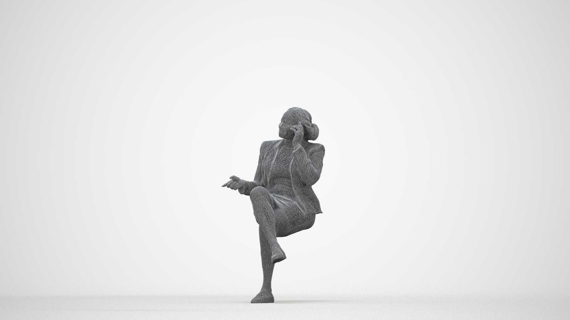 realistic 3D people woman business sitting, render-ready for V-Ray and Corona, FBX OBJ, wireframe back view