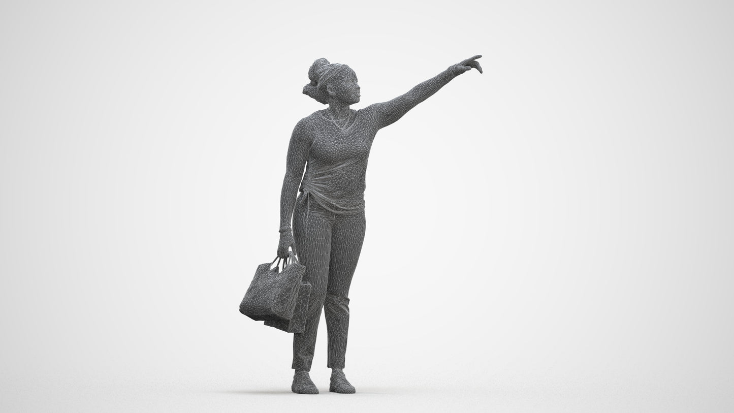 3D scanned woman standing casual, photorealistic archviz people for Enscape and SketchUp, three-quarter front view render