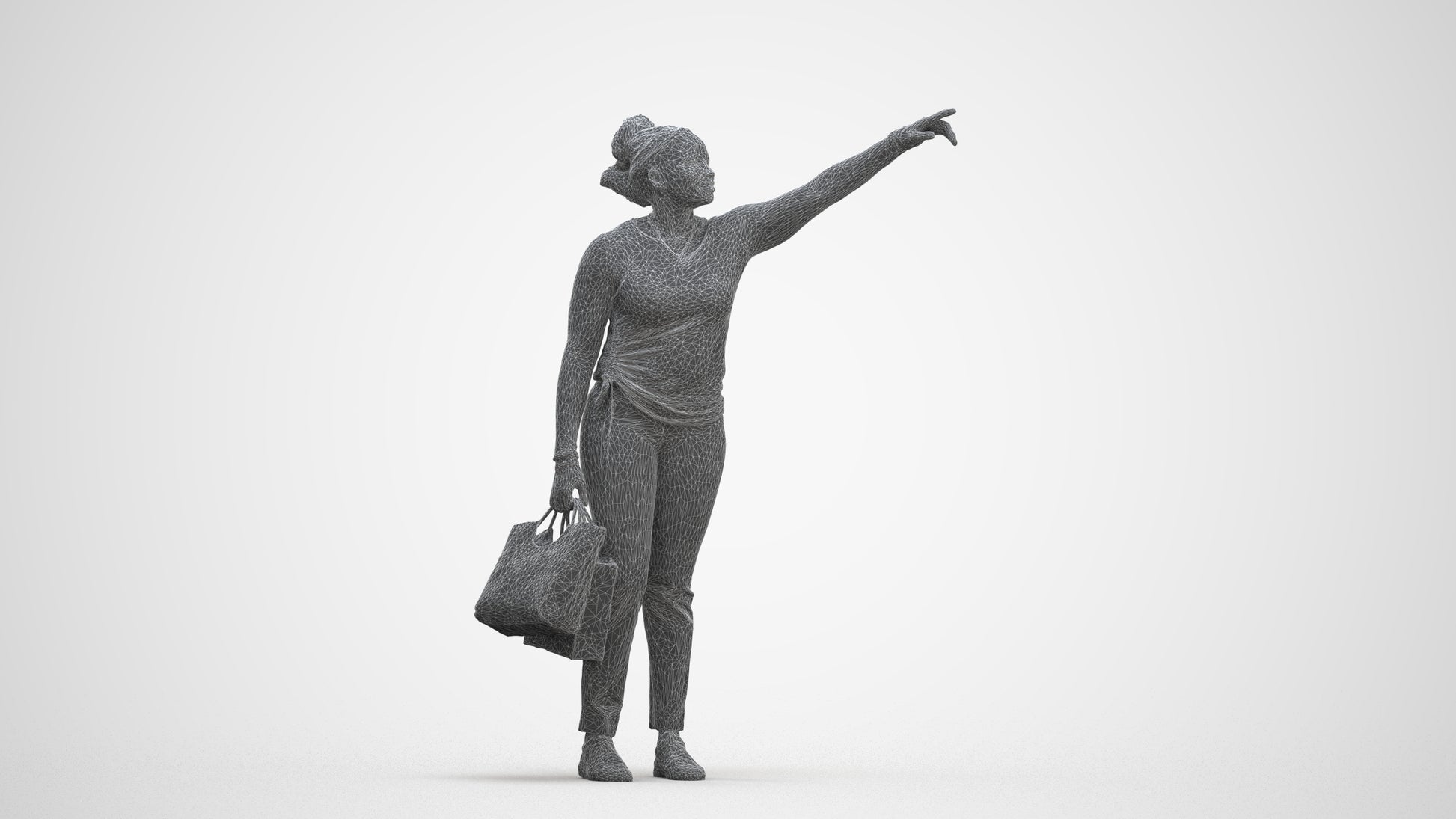 3D scanned woman standing casual, photorealistic archviz people for Enscape and SketchUp, three-quarter front view render