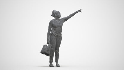 3D scanned woman standing casual, photorealistic archviz people for Enscape and SketchUp, three-quarter front view render