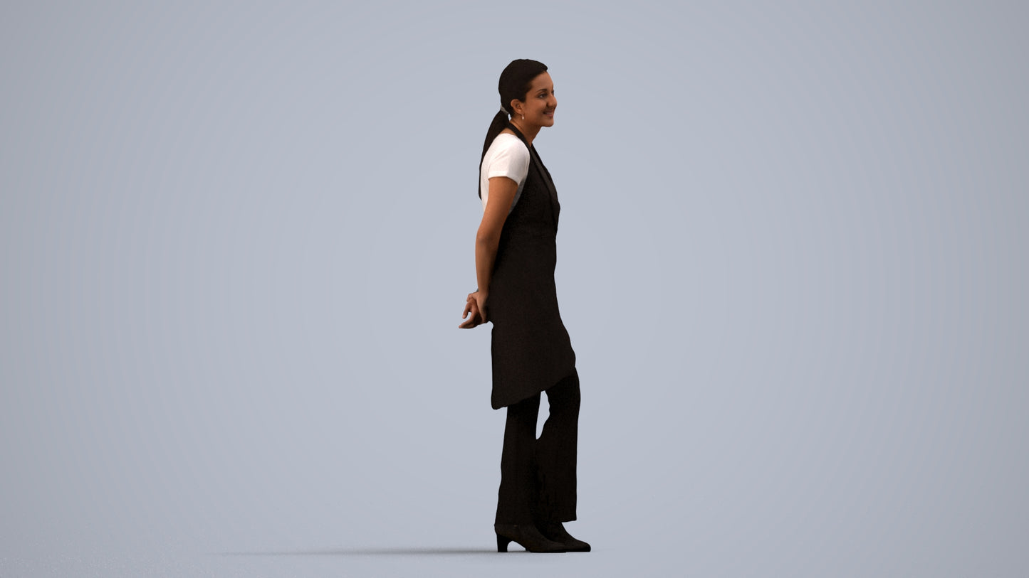 scanned 3D woman hospitality, photogrammetry people for Enscape and V-Ray, side view render