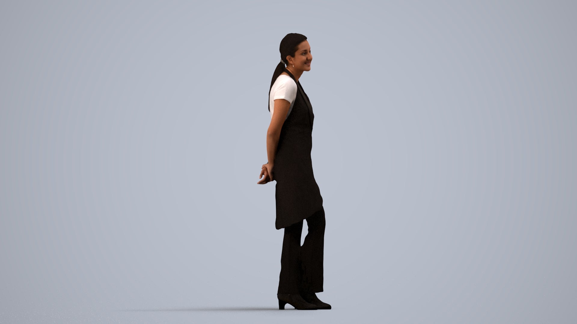 scanned 3D woman hospitality, photogrammetry people for Enscape and V-Ray, side view render