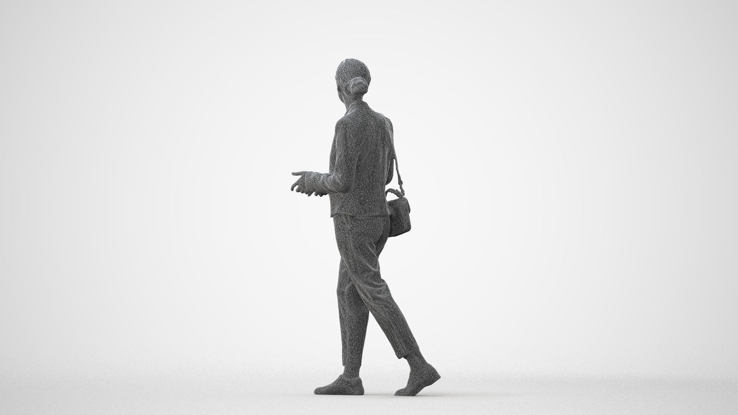 realistic 3D human woman business walking, archviz people FBX OBJ for Blender, square thumbnail