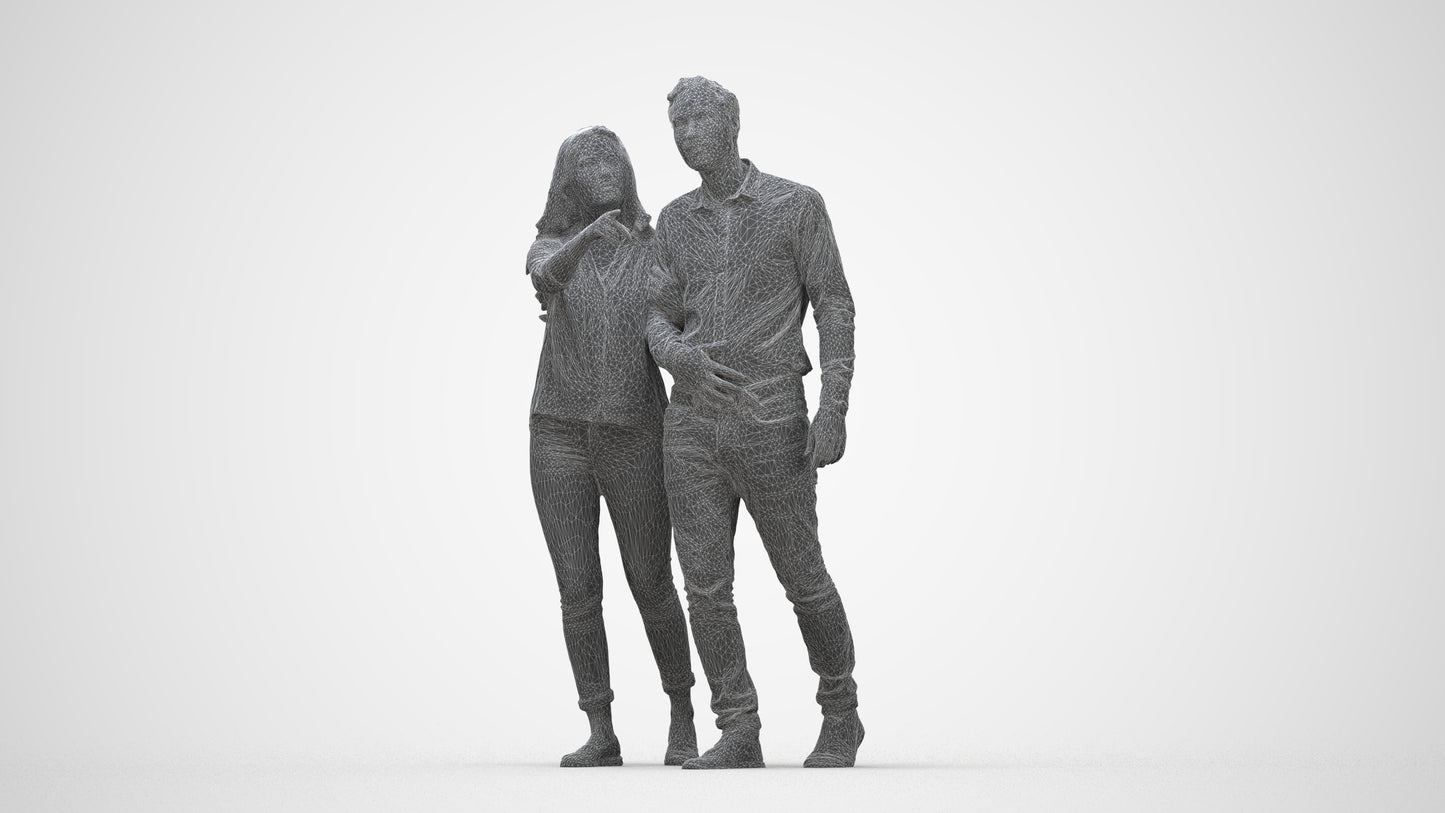 realistic 3D woman casual couple, scanned archviz people for Blender and 3ds Max, wireframe back view