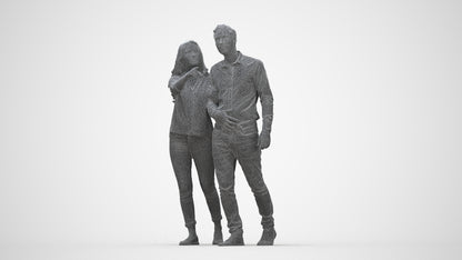 realistic 3D woman casual couple, scanned archviz people for Blender and 3ds Max, wireframe back view