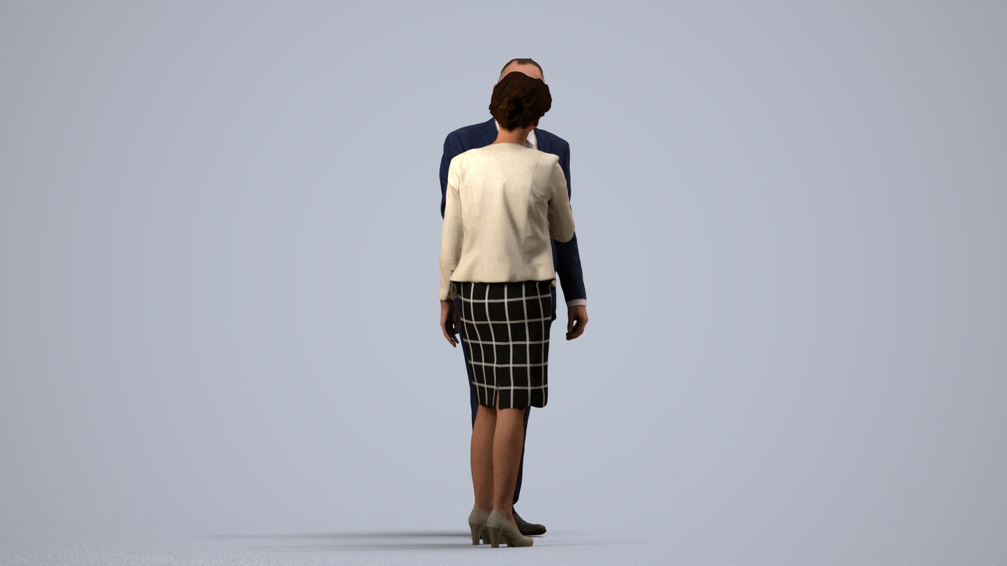 3D human model senior woman business, photogrammetry scanned person for archviz, side view render