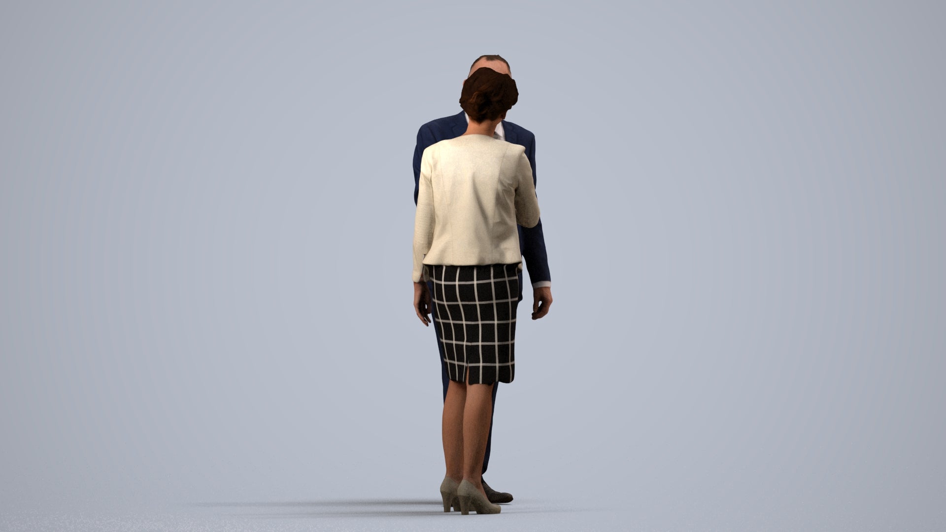 3D human model senior woman business, photogrammetry scanned person for archviz, side view render