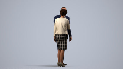 3D human model senior woman business, photogrammetry scanned person for archviz, side view render