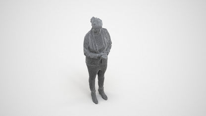 realistic 3D human woman business standing, archviz people FBX OBJ for Blender, wireframe three-quarter view